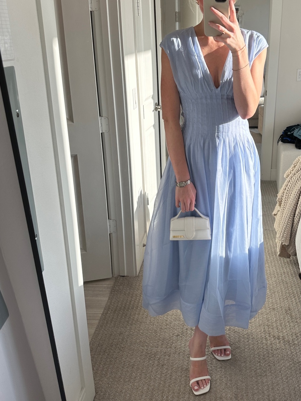 Light Blue V-Neck Midi Dress - Women